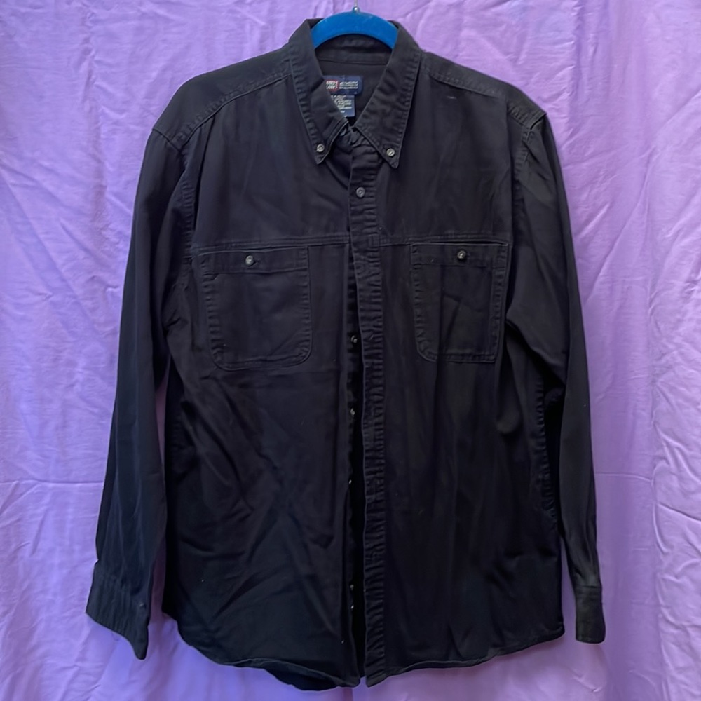 EUC Faded Glory Men’s Solid Black Denim Button Down Long Sleeve Shirt, Size M